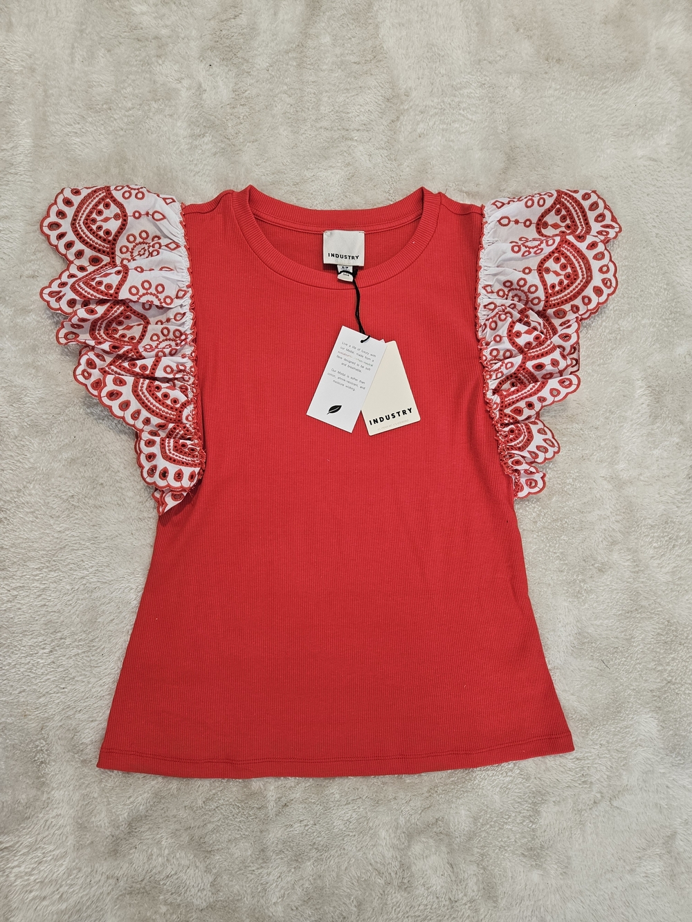 NWT Industry Red Embroidered Top Size S Lace Preppy Girlhoodcore Feminine Summer - Picture 2 of 8